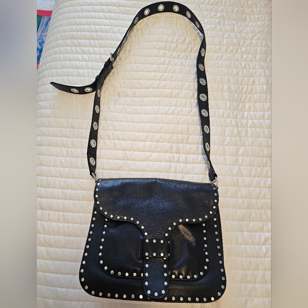 Rebecca Minkoff Black Studded Leather Shoulder Bag - Picture 2 of 8